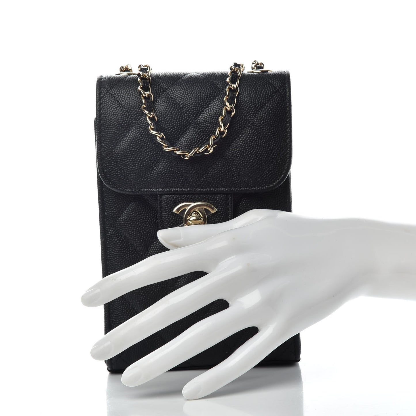 Caviar Quilted Classic Phone Holder Black