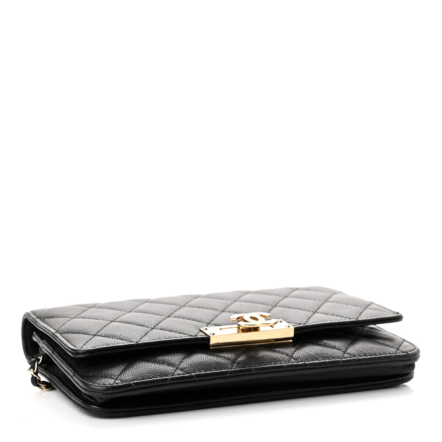 Caviar Quilted Golden Class Wallet On Chain WOC Black