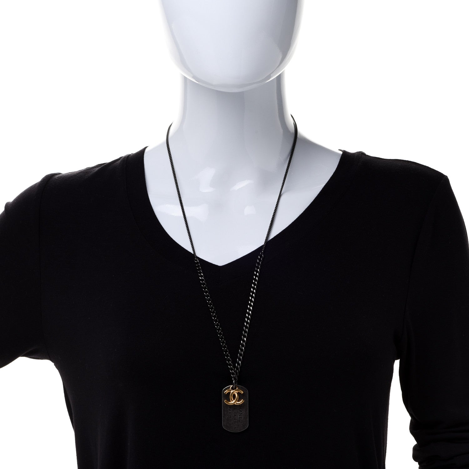 Chanel Ruthenium ID Dog Tag Charm Necklace Silver Gold 2 of 6