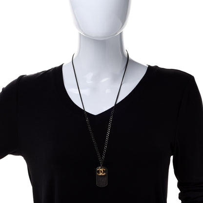Chanel Ruthenium ID Dog Tag Charm Necklace Silver Gold 2 of 6