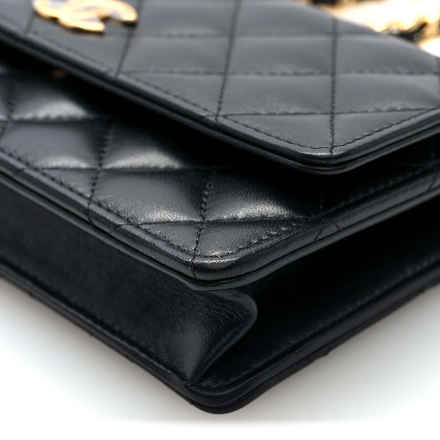 Chanel Lambskin Quilted Round Top Handle Flap Phone Holder With Chain Black 10 of 10