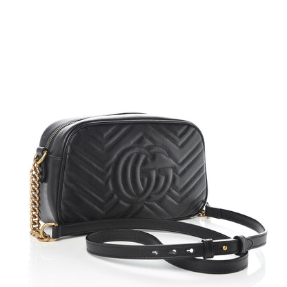 Gucci Calfskin Matelasse Small GG Marmont Chain Shoulder Bag Black 3 of 10