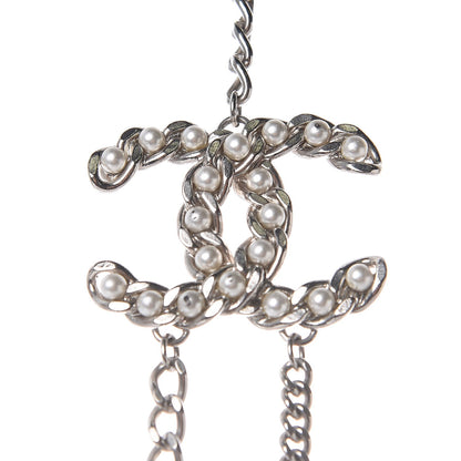 Chanel Pearl CC Multi Strand Long Necklace Silver 4 of 5