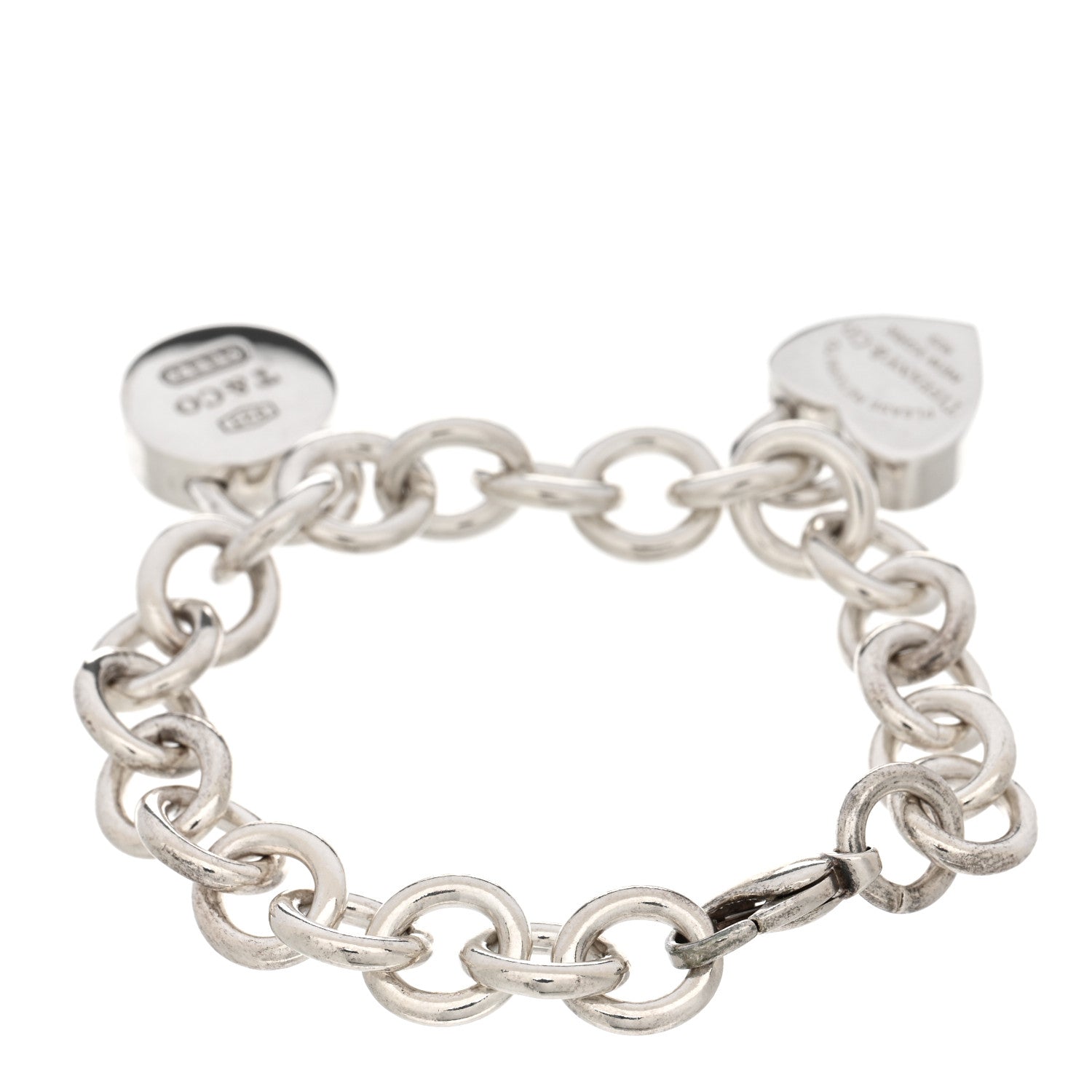 Tiffany Sterling Silver Heart Lock 2 Charm Bracelet 2 of 3