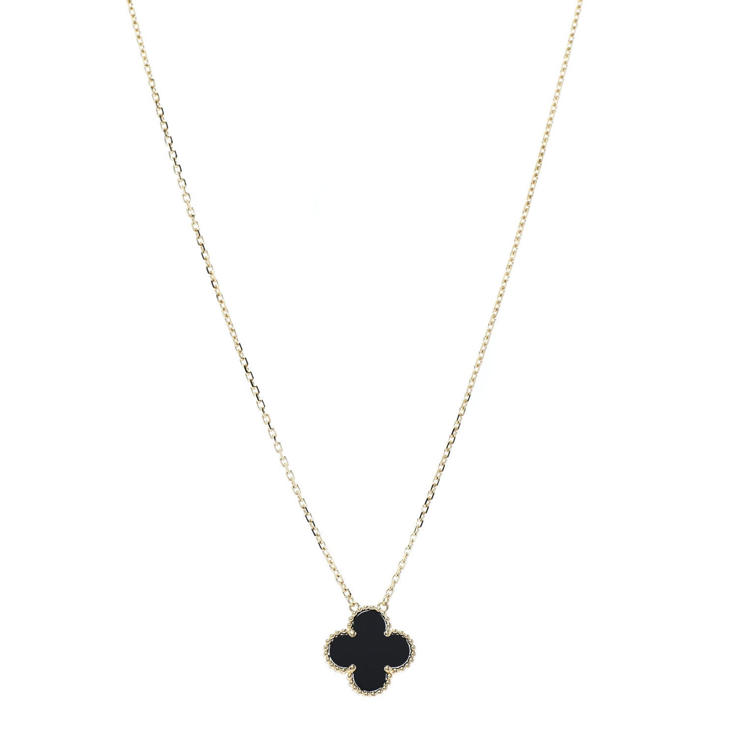18K Yellow Gold Black Onyx Vintage Alhambra Pendant Necklace
