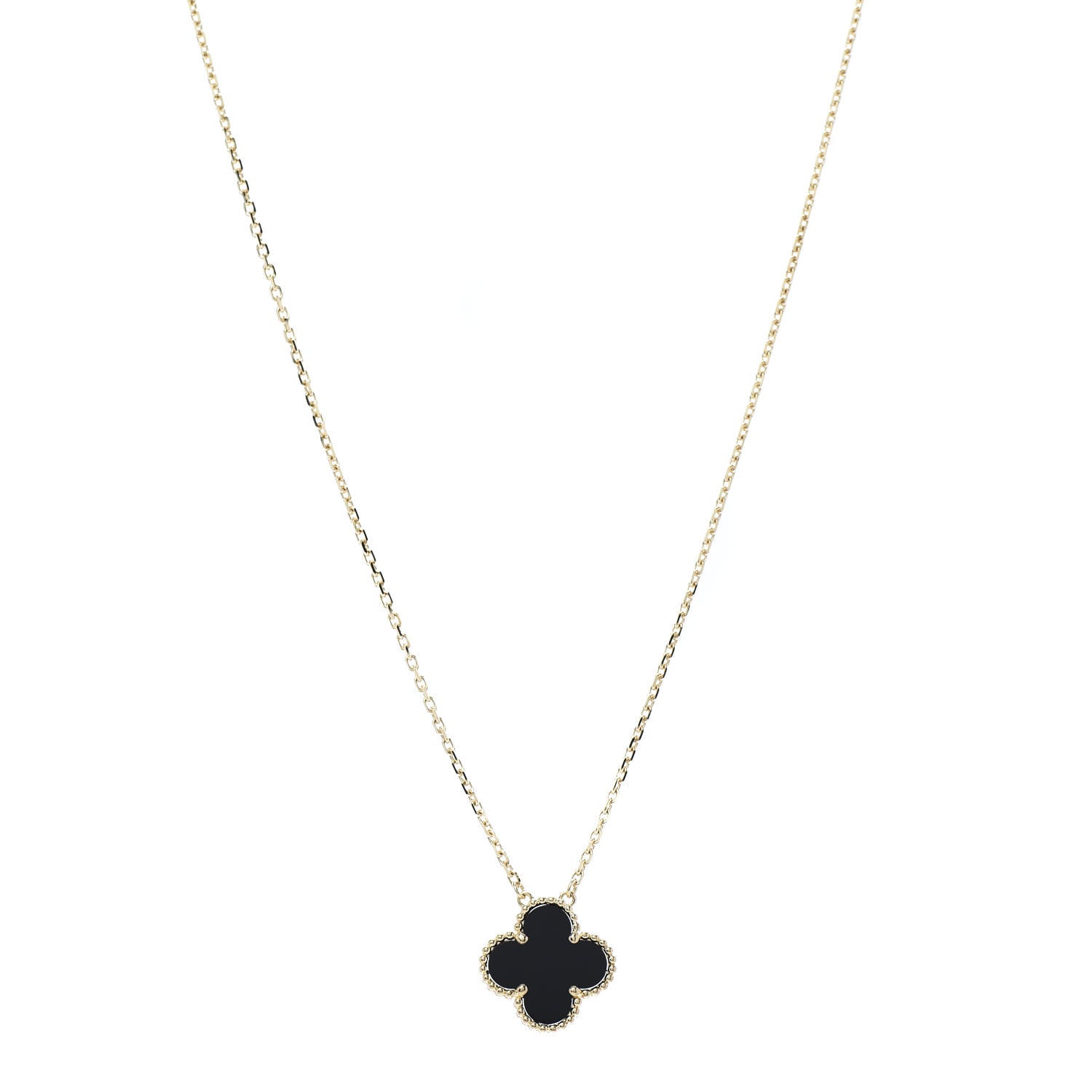 Van Cleef & Arpels 18K Yellow Gold Black Onyx Vintage Alhambra Pendant Necklace 1 of 7