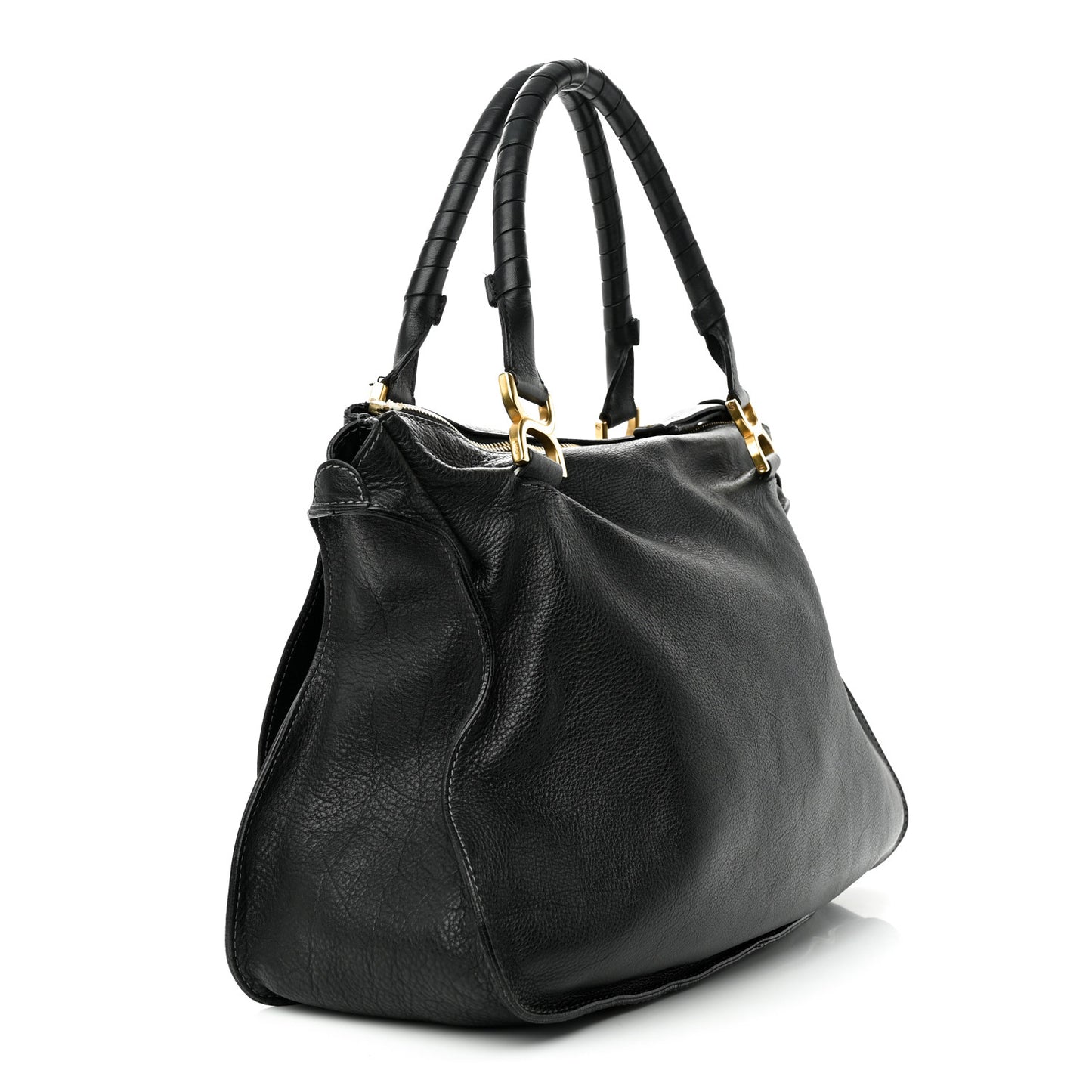 Calfskin Large Marcie Satchel Black