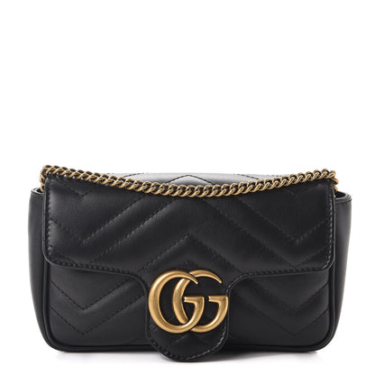 Gucci Calfskin Matelasse Super Mini GG Marmont Shoulder Bag Black 1 of 10