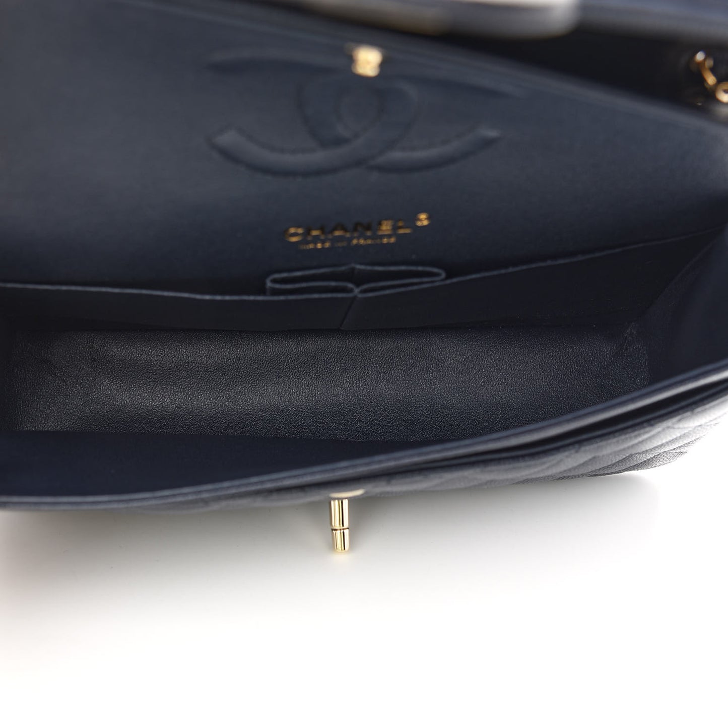 Caviar Quilted Medium Double Flap Navy