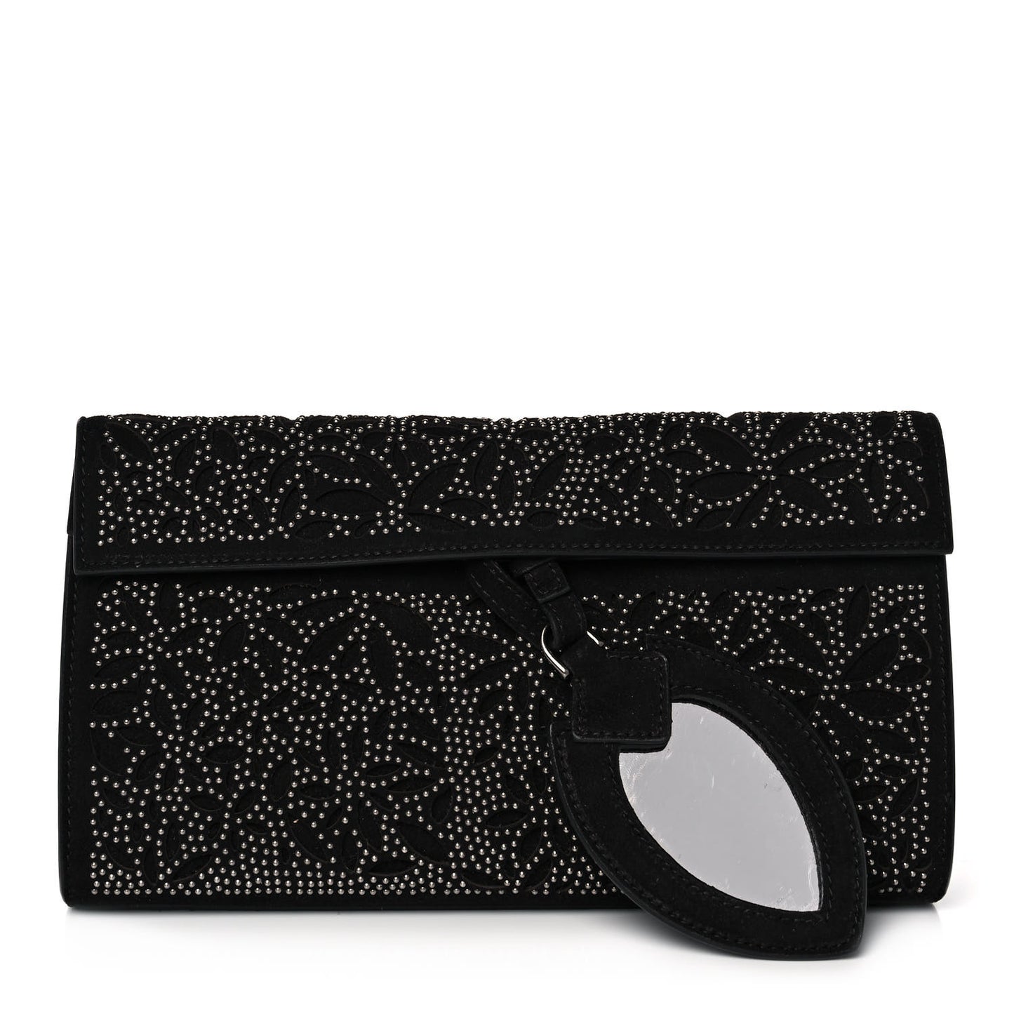 Suede Studded Foldover Clutch Black