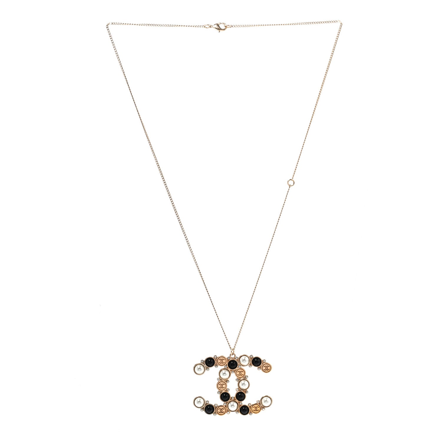 Chanel Crystal Pearl CC Chain Necklace Gold Black 3 of 4