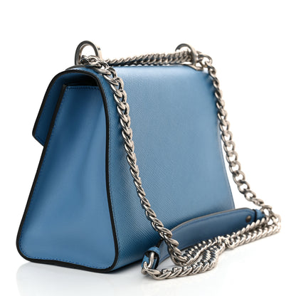 Prada Saffiano Cuir Calfskin Monochrome Envelope Flap Chain Shoulder Bag Cobalto 3 of 10