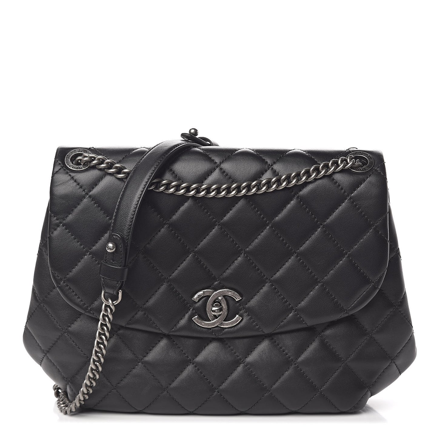 Lambskin Quilted Large Daily Supple Flap Black