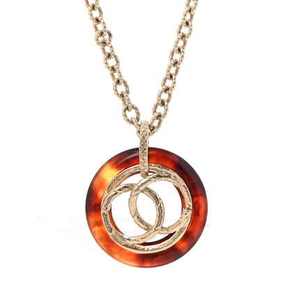 Chanel Resin CC Chain Pendant Necklace Gold Brown 4 of 6