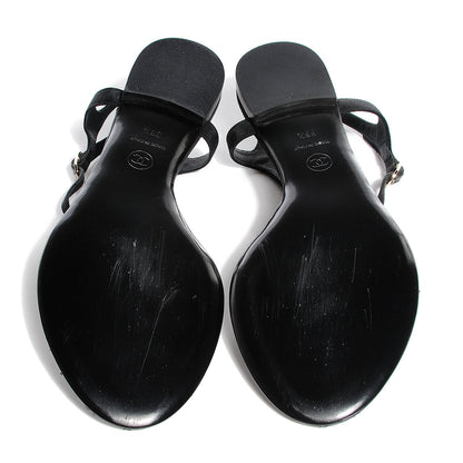 Chanel Lambskin Grosgrain CC Chain Thong Sandals 39.5 Black Gold 5 of 7
