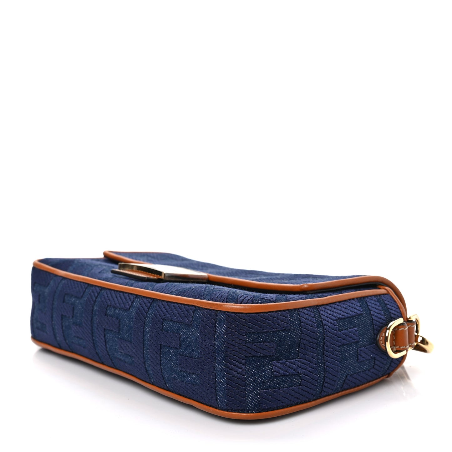 Denim Vitello King FF Embroidered Baguette Blue Cuoio