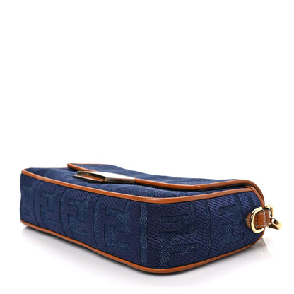 Fendi Denim Vitello King FF Embroidered Baguette Blue Cuoio 8 of 8
