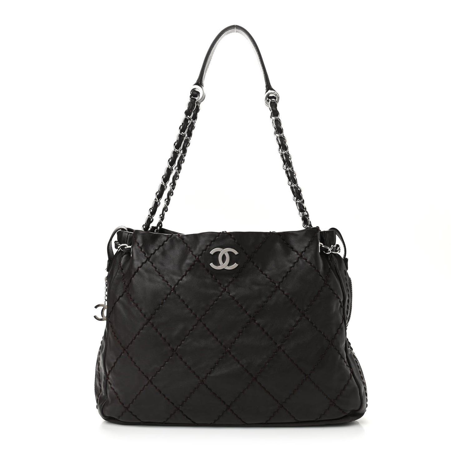Calfskin Stitched Expandable Tote Brown