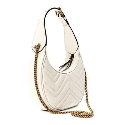Gucci Calfskin Matelasse Chevron Mini GG Marmont Half Moon Hobo Mystic White 3 of 11