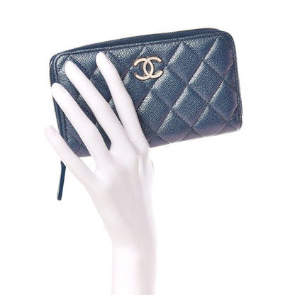 Chanel Iridescent Caviar Quilted Medium Zip Around Wallet Dark Blue 2 of 11