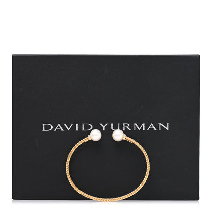David Yurman 18K Yellow Gold Diamond Cultured Pearl 2.6mm Solari Cablespira Bracelet 4 of 4