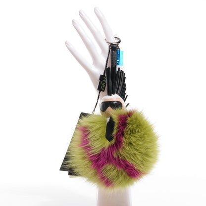 Fendi Fox Fur Shiny Nappa Super Karlito Pom Pom Bag Charm Malachite Multicolor Black 2 of 7
