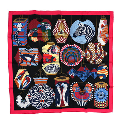 Hermes Silk Lanternes Ballons et Cocardes Scarf 90 Fuchsia Black Multicolor 1 of 4