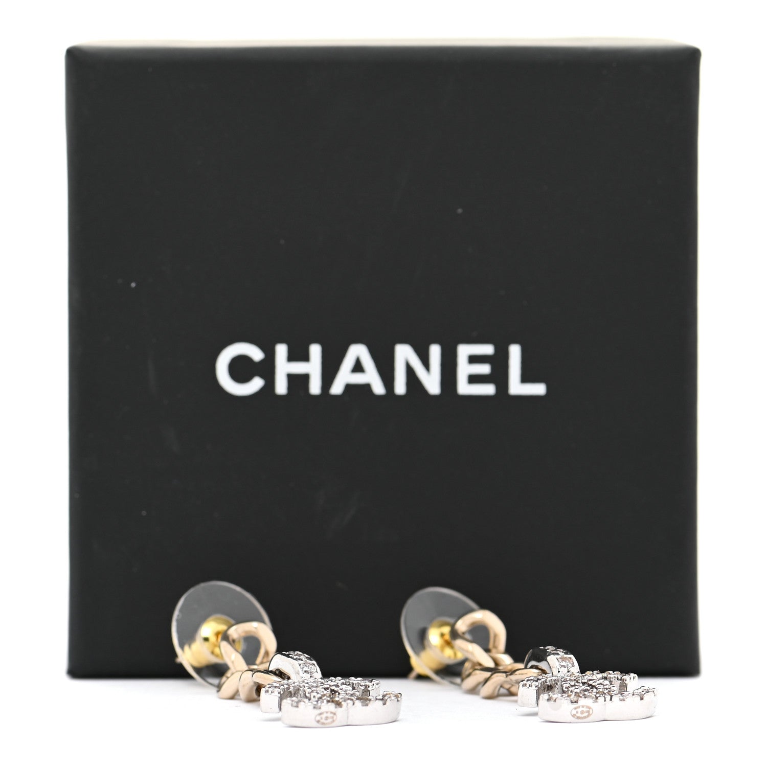 Chanel Metal Crystal CC Chain Drop Earrings Gold 5 of 5