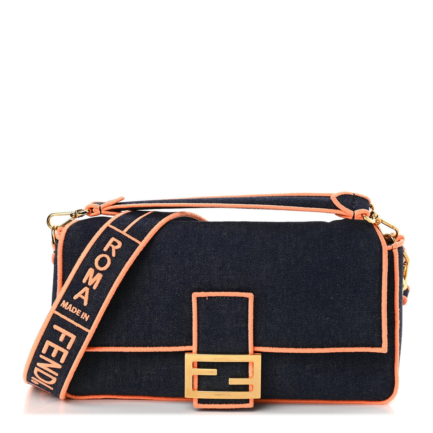 Denim Large Baguette Blue Arancio Fluo