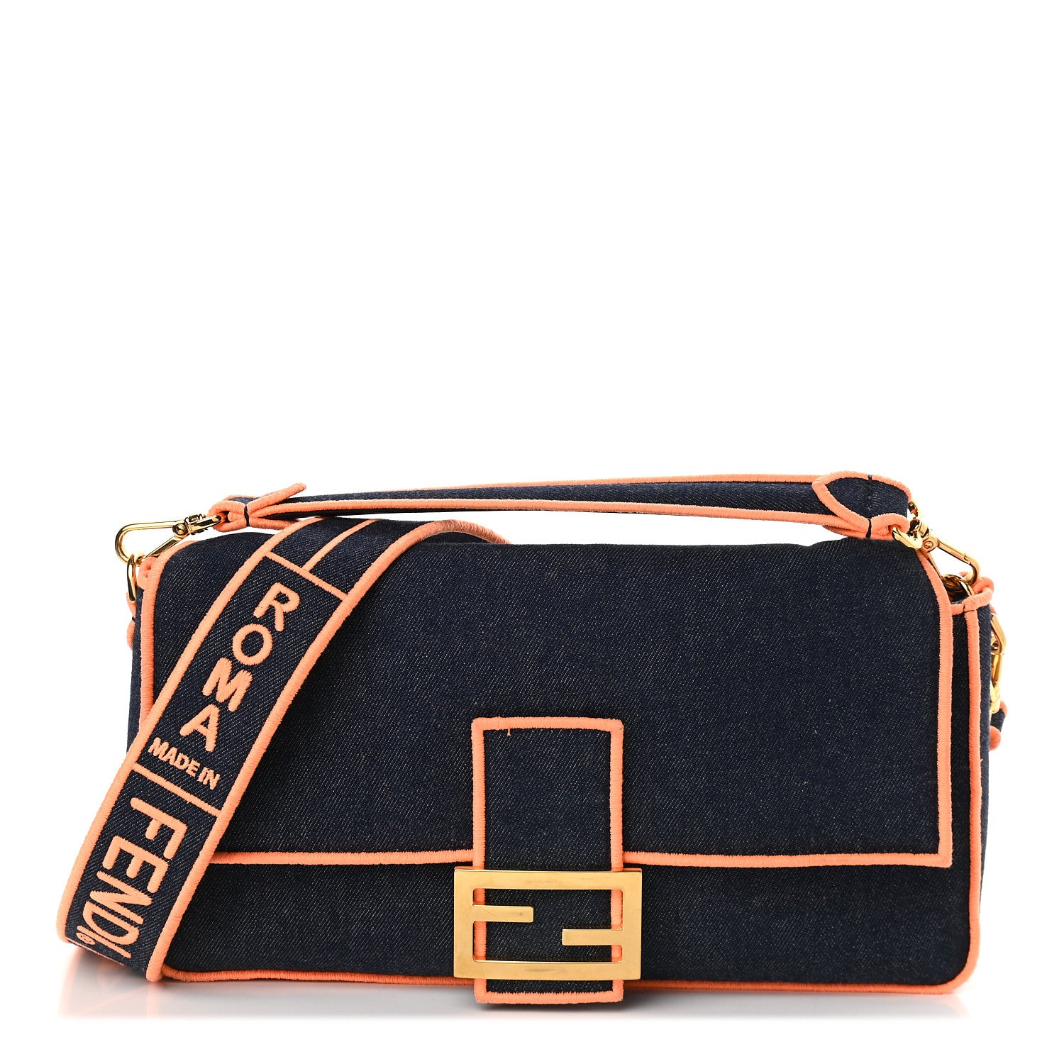 Fendi Denim Large Baguette Blue Arancio Fluo 1 of 8