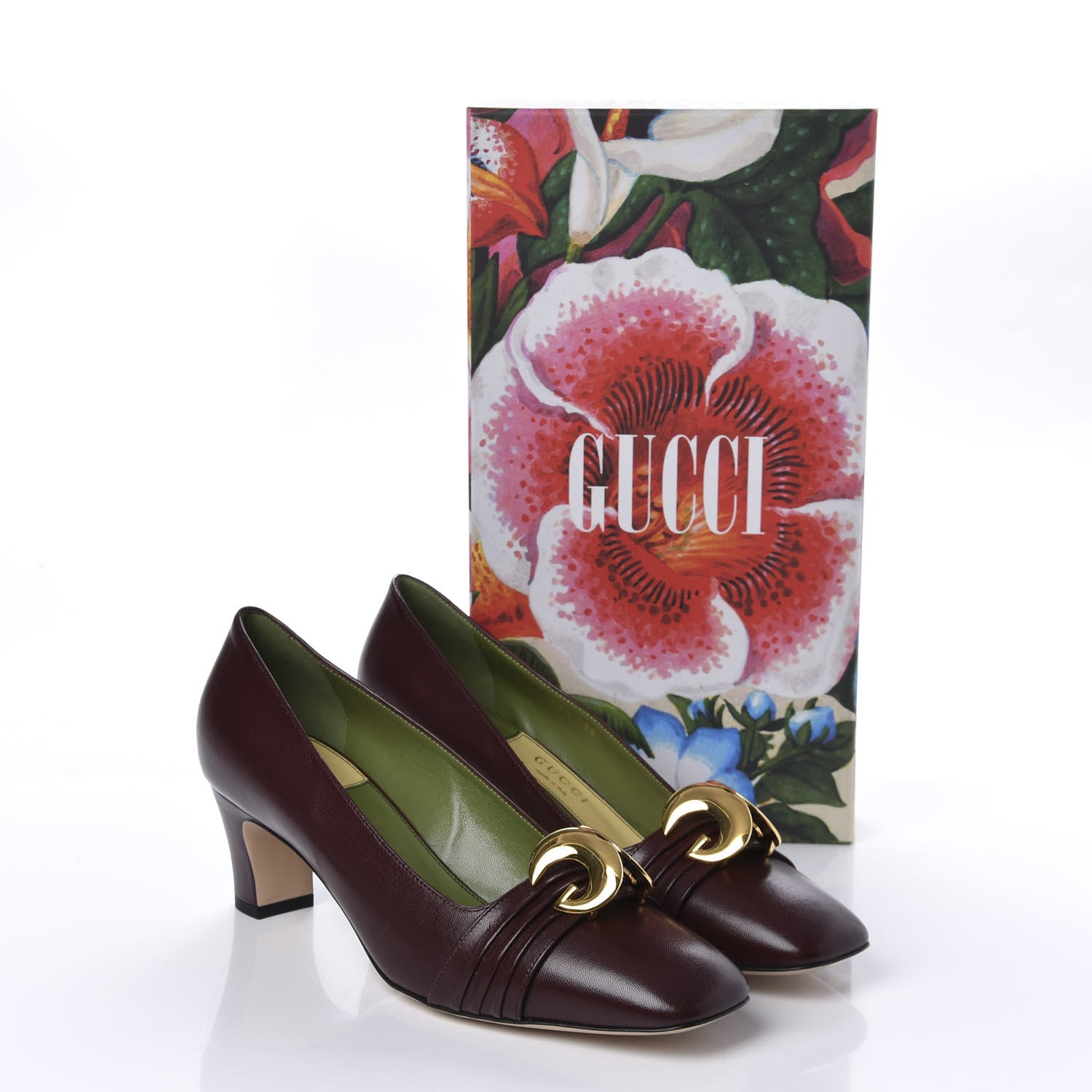 Gucci Malaga Kid Half Moon GG Square Toe Pumps 39.5 Bordeaux 10 of 10