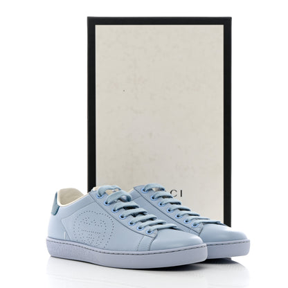 Gucci Calfskin Interlocking G Perforated Womens Ace Sneakers 37 Porcelain Light Blue Zaffiro 10 of 10