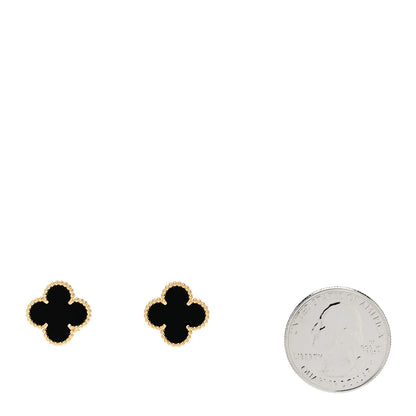 Van Cleef & Arpels 18K Yellow Gold Black Onyx Vintage Alhambra Earrings 2 of 5