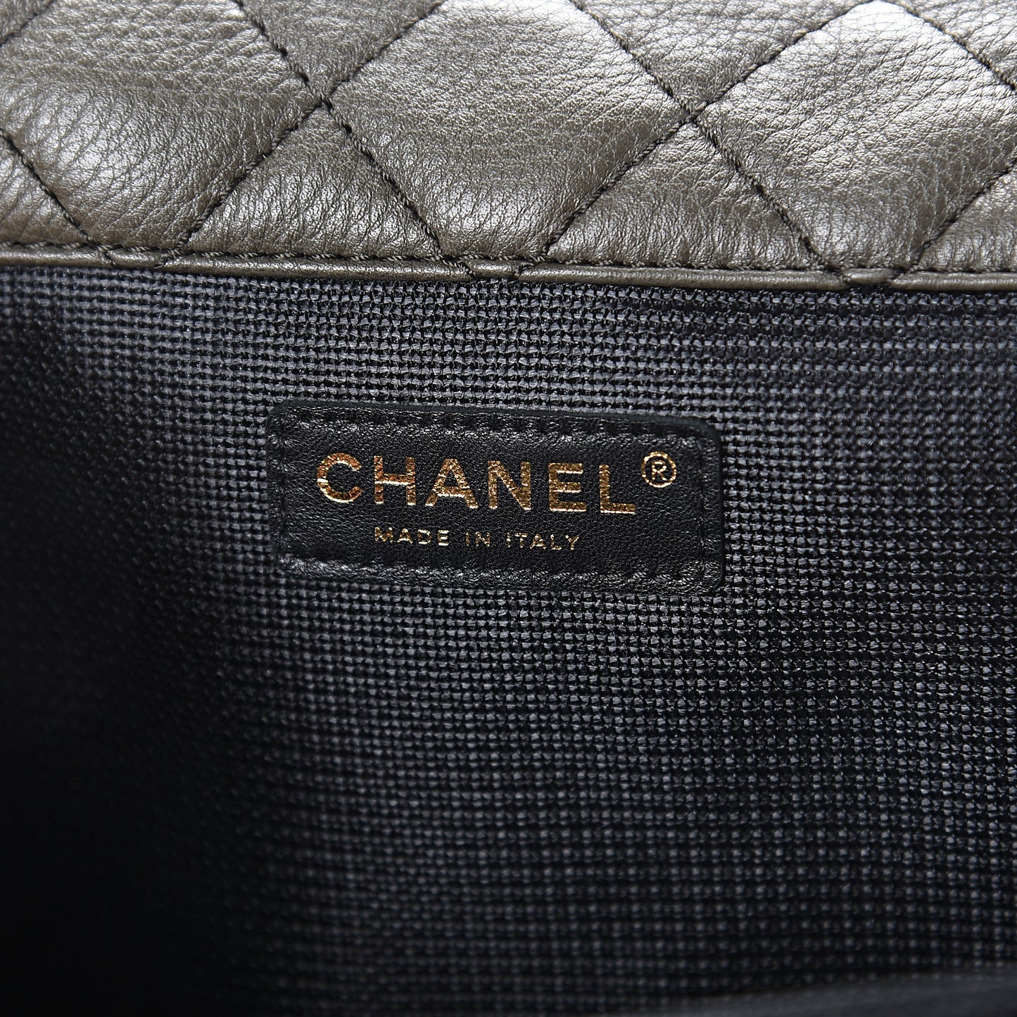 Metallized Calfskin Quilted XXL Travel Flap Bag Khaki