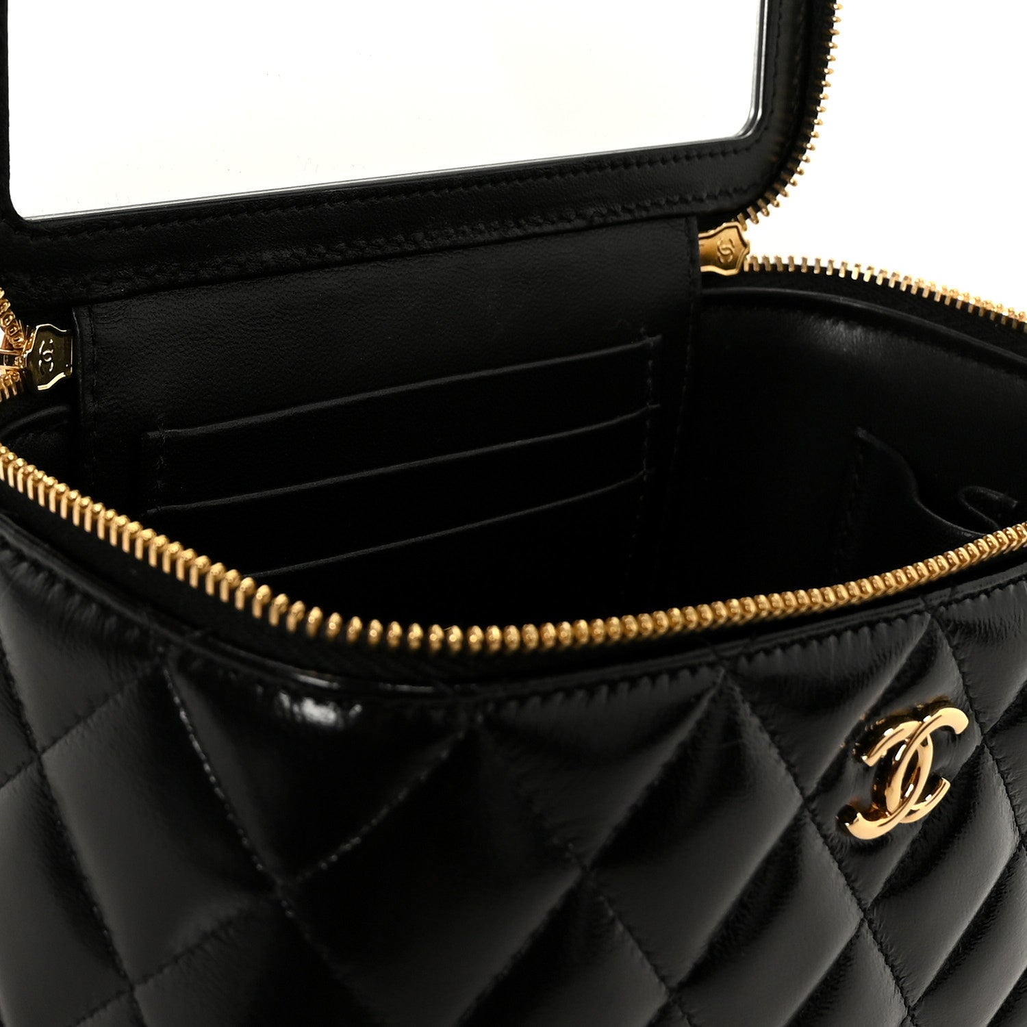 Chanel Shiny Lambskin Quilted Small Plexiglass Top Handle Vanity Case With Chain Black Tortoise 8 of 11