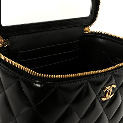 Chanel Shiny Lambskin Quilted Small Plexiglass Top Handle Vanity Case With Chain Black Tortoise 8 of 11