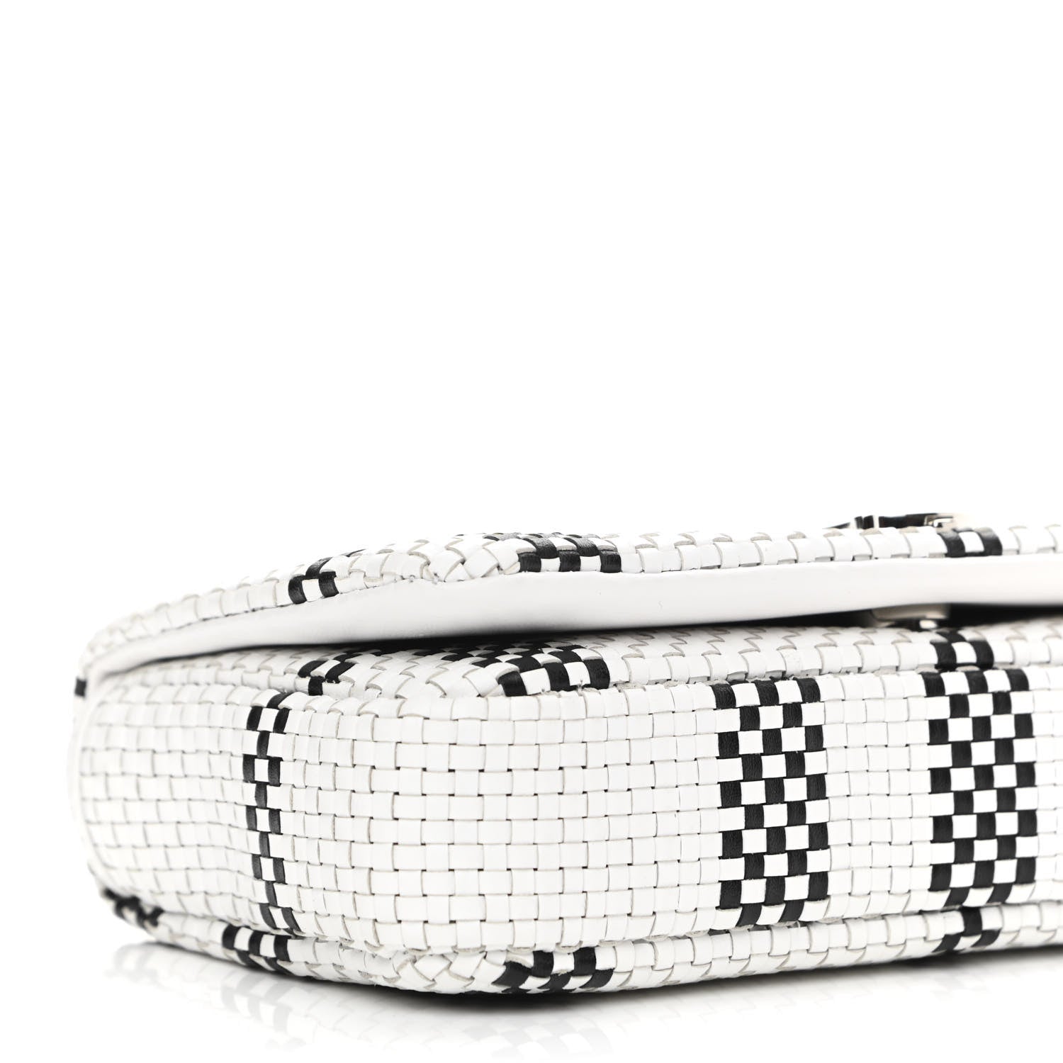 Burberry Woven Calfskin Mini Latticed Lola Bag Black White 9 of 11