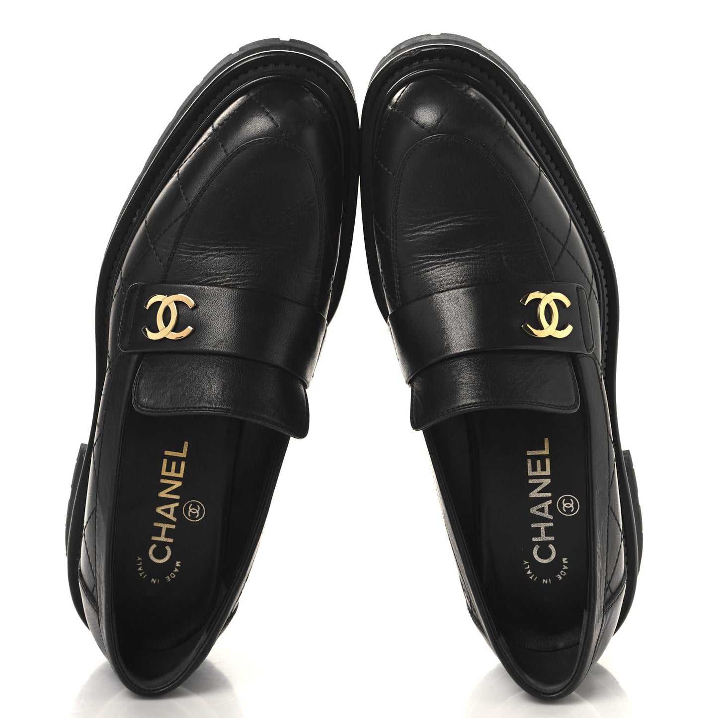 Calfskin Quilted CC Mocassin Loafers 38.5 Black