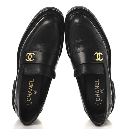 Chanel Calfskin Quilted CC Mocassin Loafers 38.5 Black 2 of 10