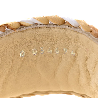 Chanel Raffia Lambskin Woven Chain CC Toe Ring Sandals 37 Beige White 9 of 11