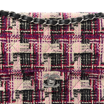Chanel Tweed Quilted Medium Double Flap Pink Black 10 of 11