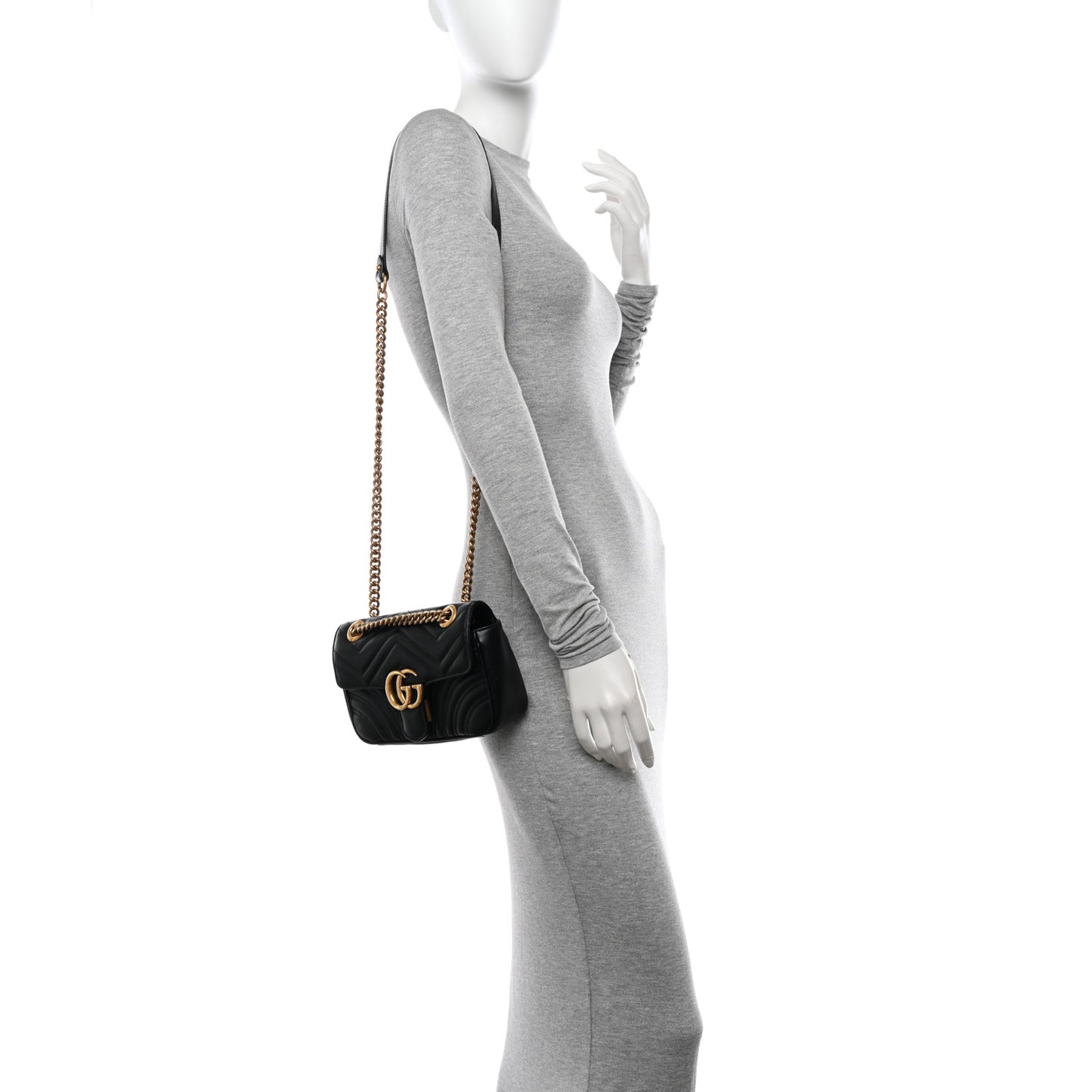 Calfskin Matelasse Mini GG Marmont Shoulder Bag Black