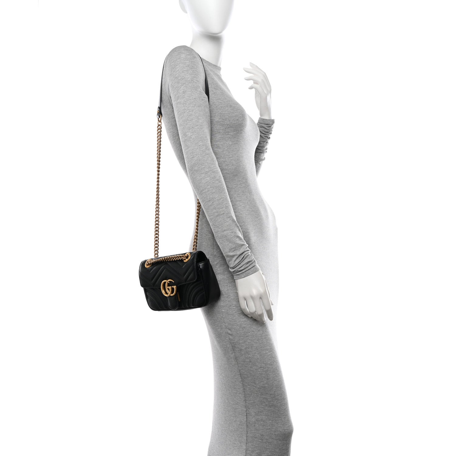Gucci Calfskin Matelasse Mini GG Marmont Shoulder Bag Black 2 of 12