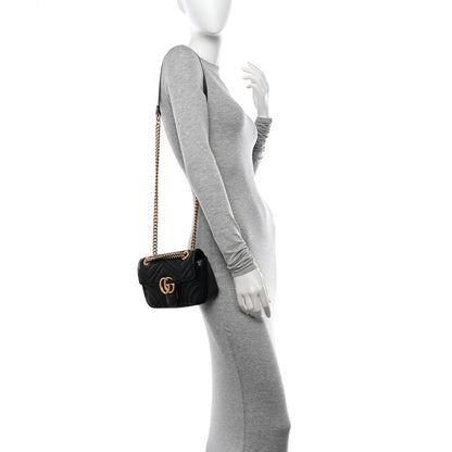 Gucci Calfskin Matelasse Mini GG Marmont Shoulder Bag Black 2 of 12