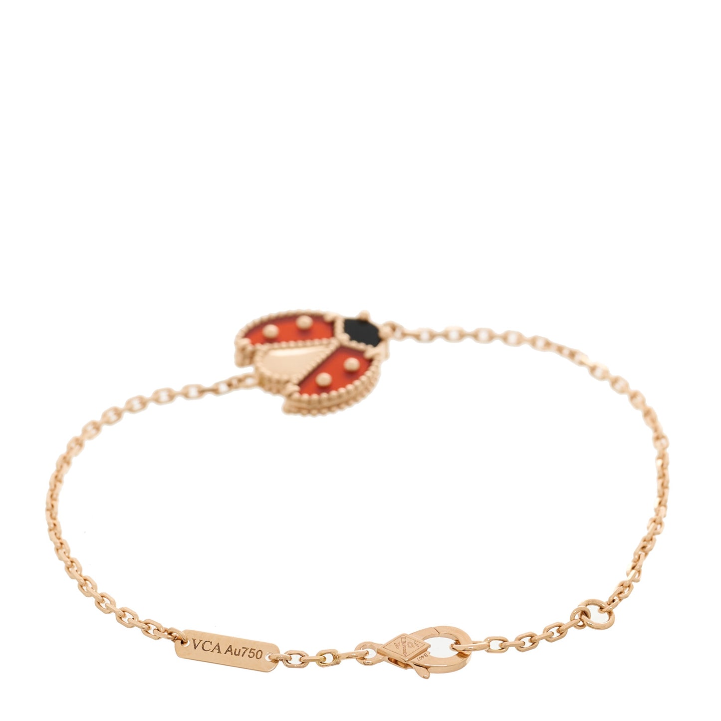 18K Rose Gold Carnelian Onyx Lucky Spring Open Wing Lady Bug Bracelet