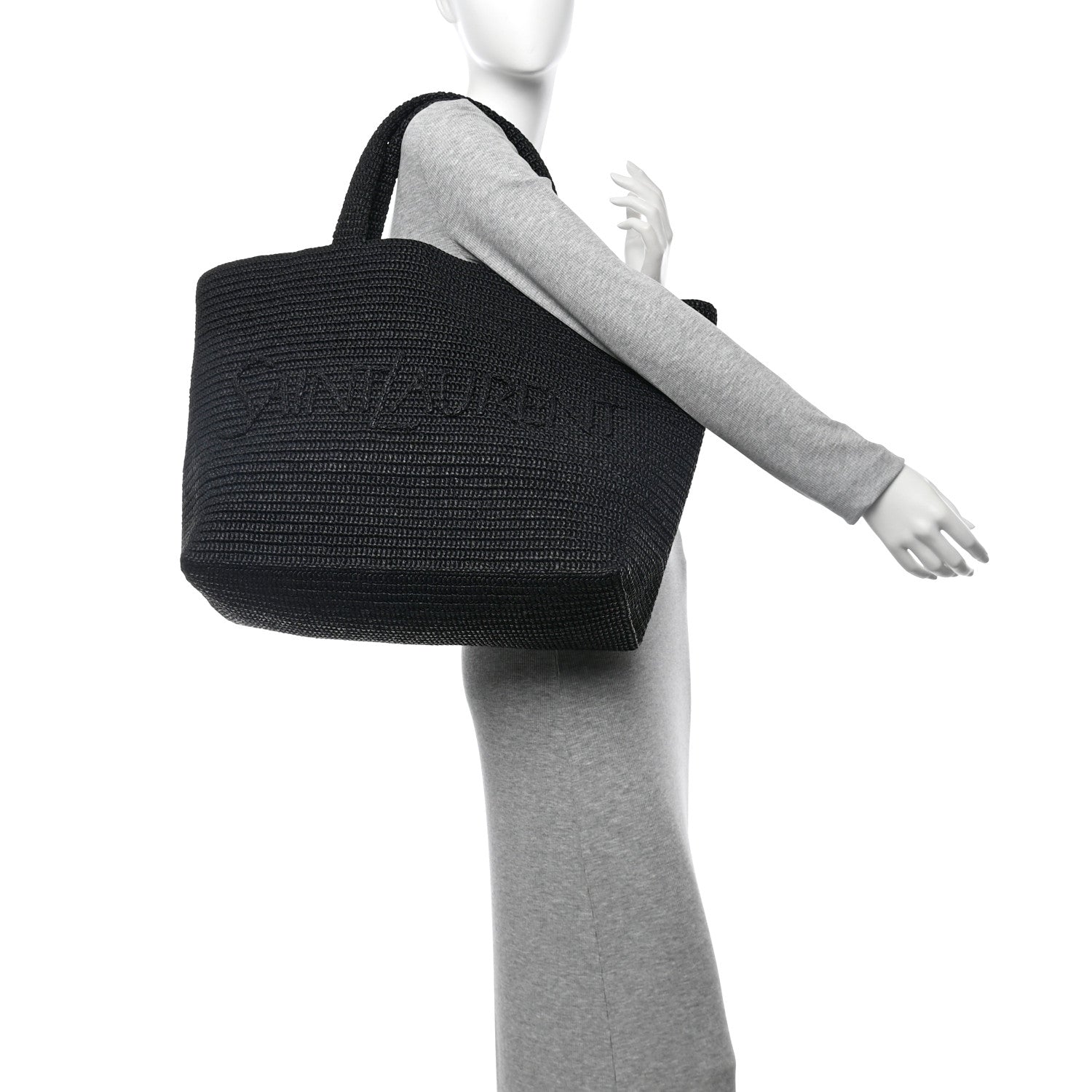 Saint Laurent Raffia Logo Tote Black 3 of 9