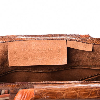 Nancy Gonzalez Crocodile Woven Top Handle Tote Orange Brown 6 of 9