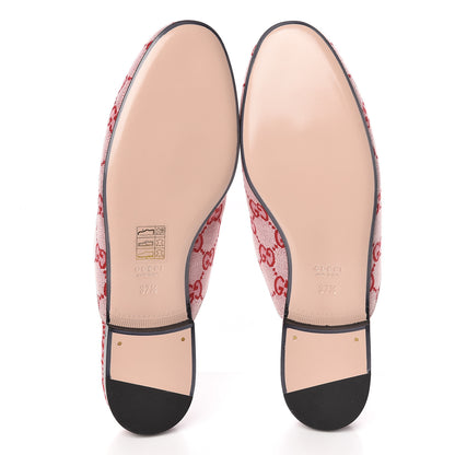 Gucci Canvas GG Monogram Horsebit Womens Princetown Slippers 37.5 Gardenia Hibiscus Red 5 of 9