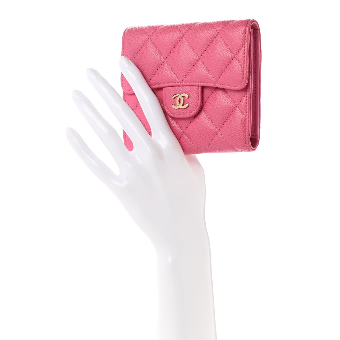 Caviar Quilted Compact Flap Wallet Pink