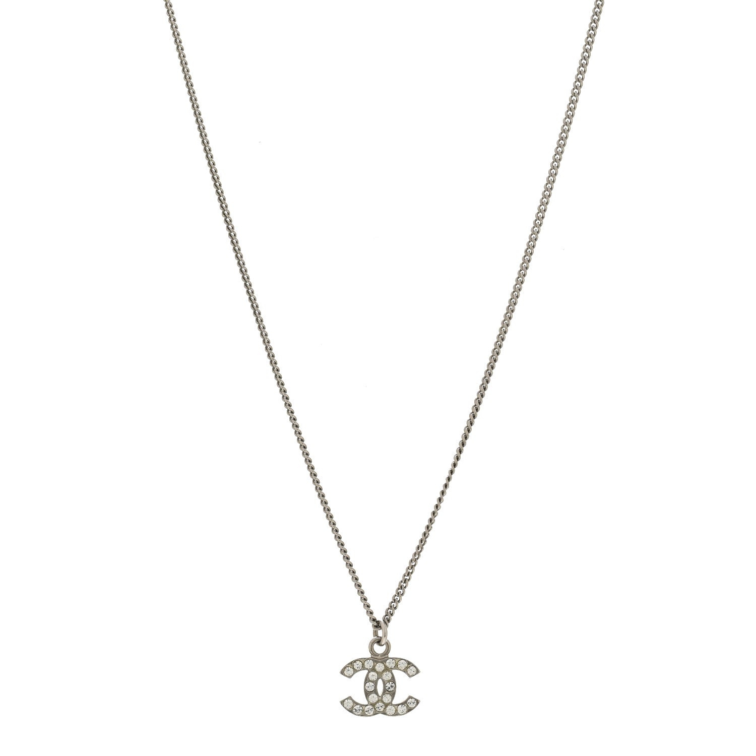 Chanel Crystal Timeless CC Necklace Silver 1 of 7